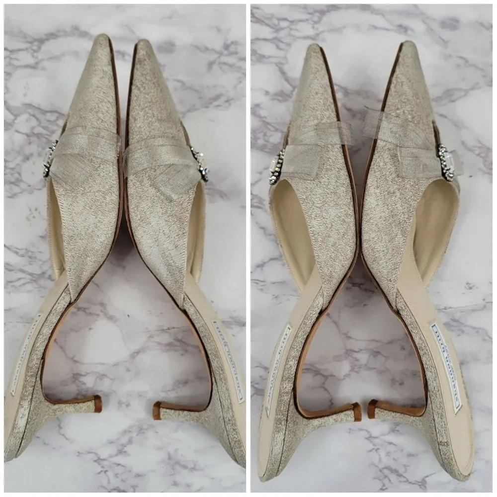 Shannon Britt Italian Silver Kitten Heel Mules Formal Bridal Evening - Picture 16 of 16